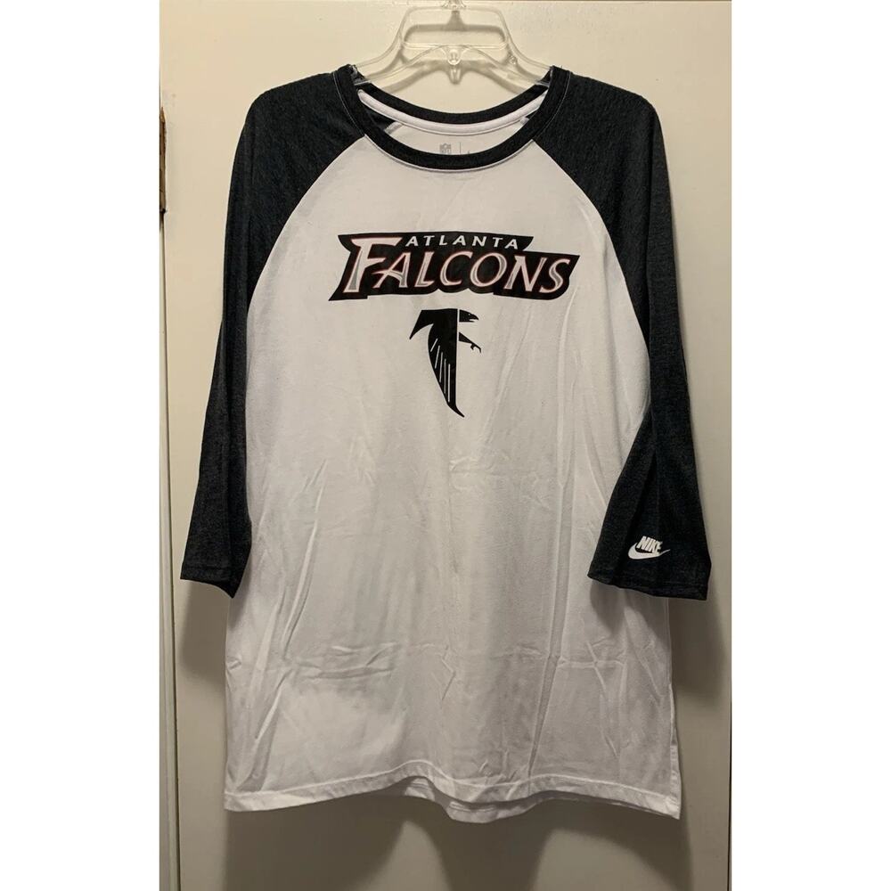 Atlanta Falcons NFL Nike Tee White with Black Sleeves T-Shirt Large Long Sleeve